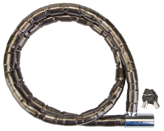 Трос-замок 81201, 22x1500мм, с ключом со стальными звеньями, чёрно-серебристый