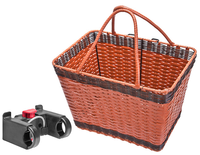 Велокорзина JL-106 передняя с быстросъём. крепл., с ручками, плетёная, сталь/пла