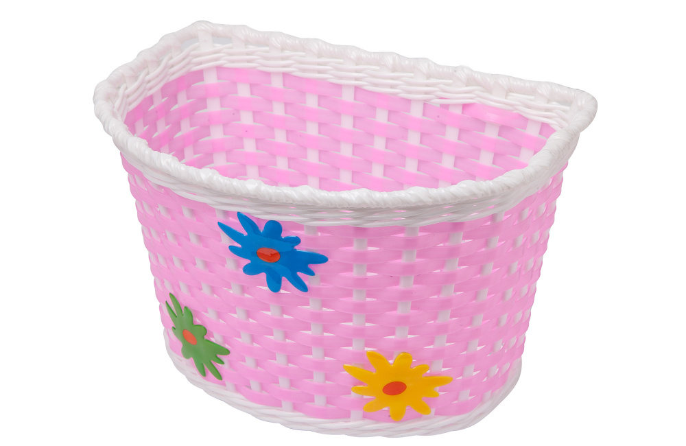 Велокорзина HL-BS02 240х165х155мм передняя для детских велосипедов, бело-розовая