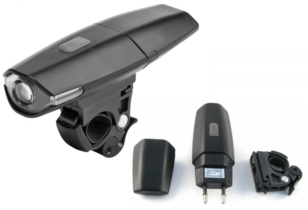 Фонарь передний JY-187 1 светодиод 2 режима подзарядка чёрный 560091