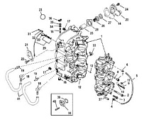 Блок цилиндров и картер 2-Х ТАКТНОГО ПЛМ MERCURY 50EO Серийный номер от 9973100 до 0P016999